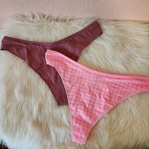 PINK Victoria's Secret Gingham Mauve High Cut Thong Panties XXL
